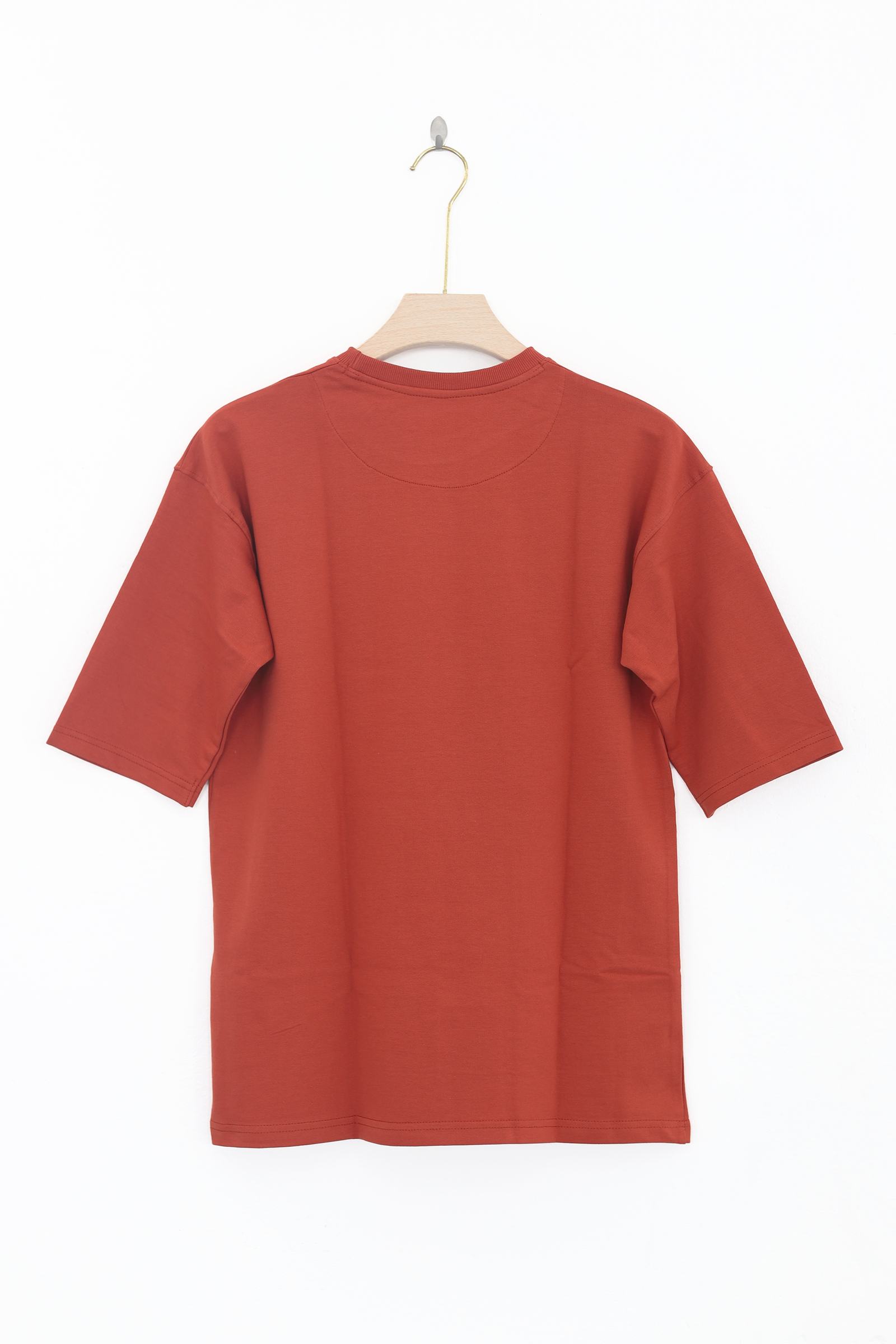 Cotton Highsleeve Plain T-Shirt (Rust )